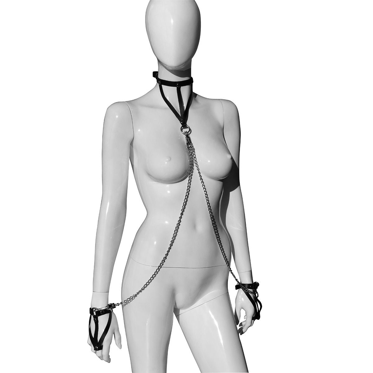 Lederhandfesseln mit Halsband und Ketten