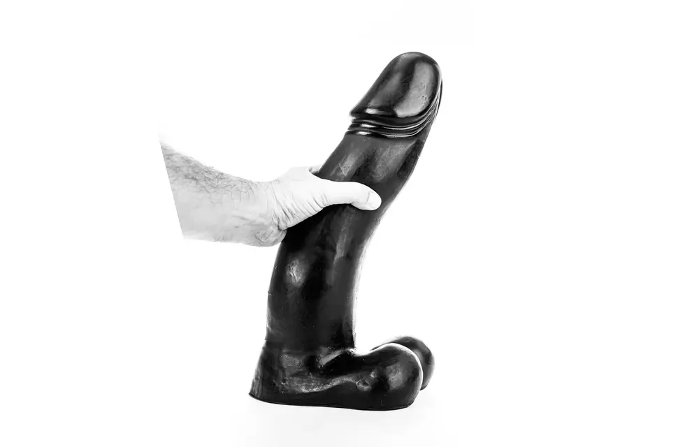 Klassischer Dildo 45 cm – Schwarz, Rot & Blau, Flexibles Vinyl