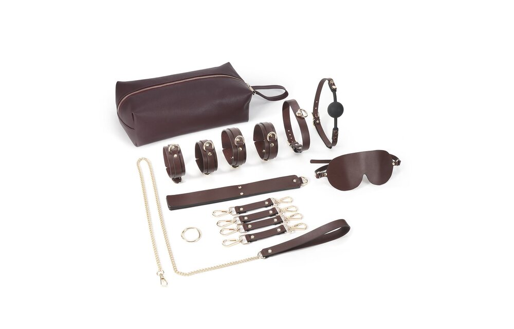 BDSM-Set Fancy Braun – Luxuriöses 9-teiliges veganes Set für Spaß