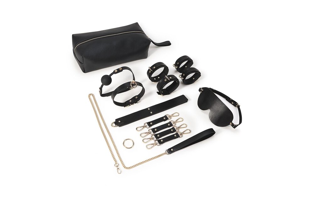 BDSM Fancy 9 Item Kit Schwarz – Luxuriöses veganes PU-Leder-Set