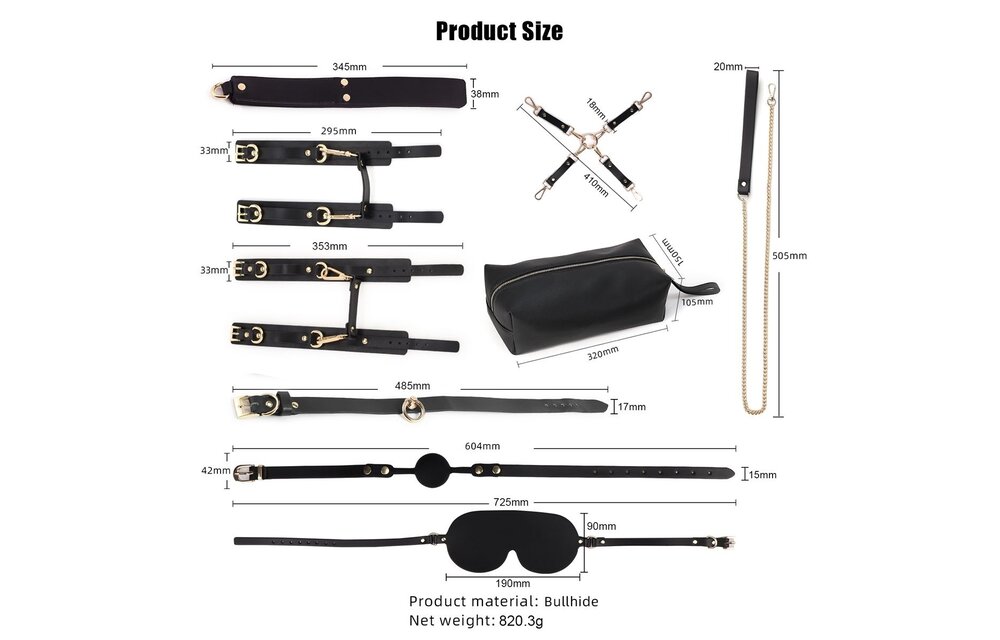 BDSM Fancy 9 Item Kit Zwart – Luxe Vegan PU Leder Kit