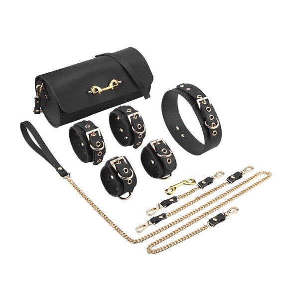 BDSM Deluxe Kit Zwart – 5-Delige Vegan PU Leder Set