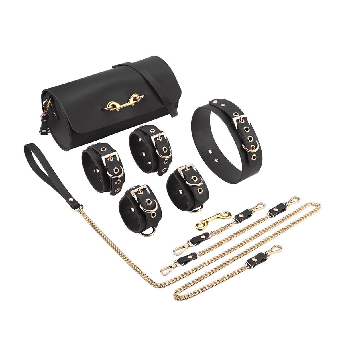 BDSM Deluxe Kit Schwarz – 5-teiliges Set aus veganem PU-Leder
