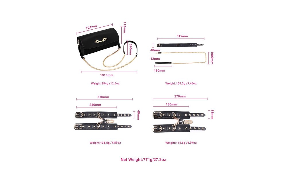 BDSM Deluxe Kit Schwarz – 5-teiliges Set aus veganem PU-Leder