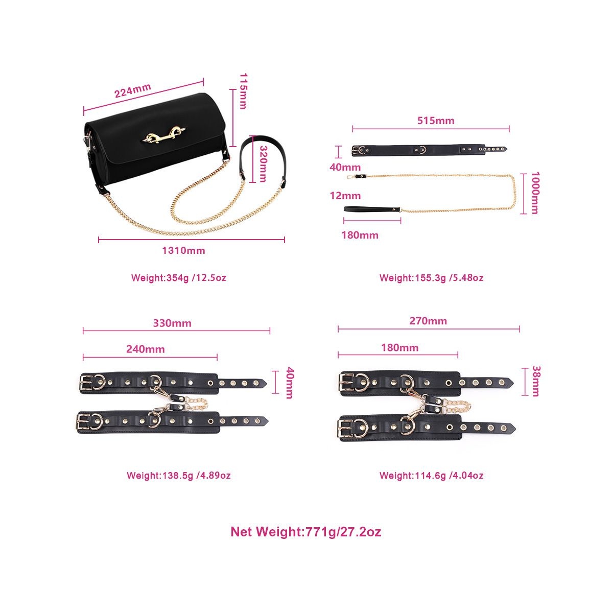 BDSM Deluxe Kit Zwart – 5-Delige Vegan PU Leder Set