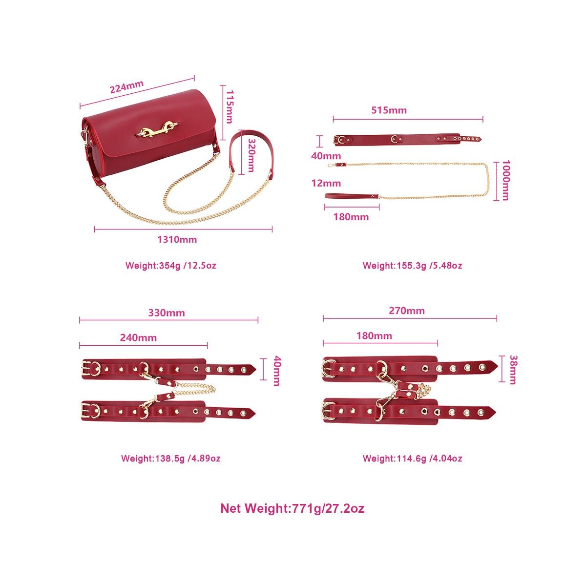 BDSM Kit Deluxe Rood – 5-delige Vegan Leather Set