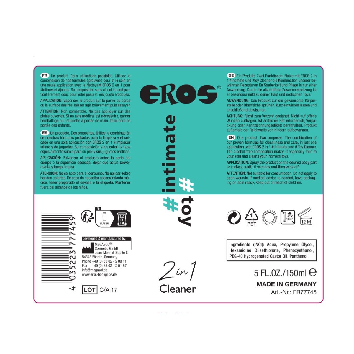 Eros 2in1 Intimate Toy Cleaner 150 ml – Sicher & hypoallergen