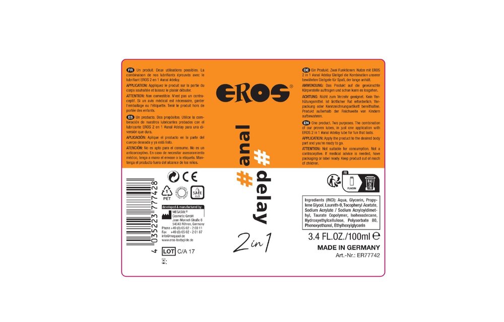 Eros Anal Delay Gleitmittel 2in1 250 ml – Komfort & Vergnügen