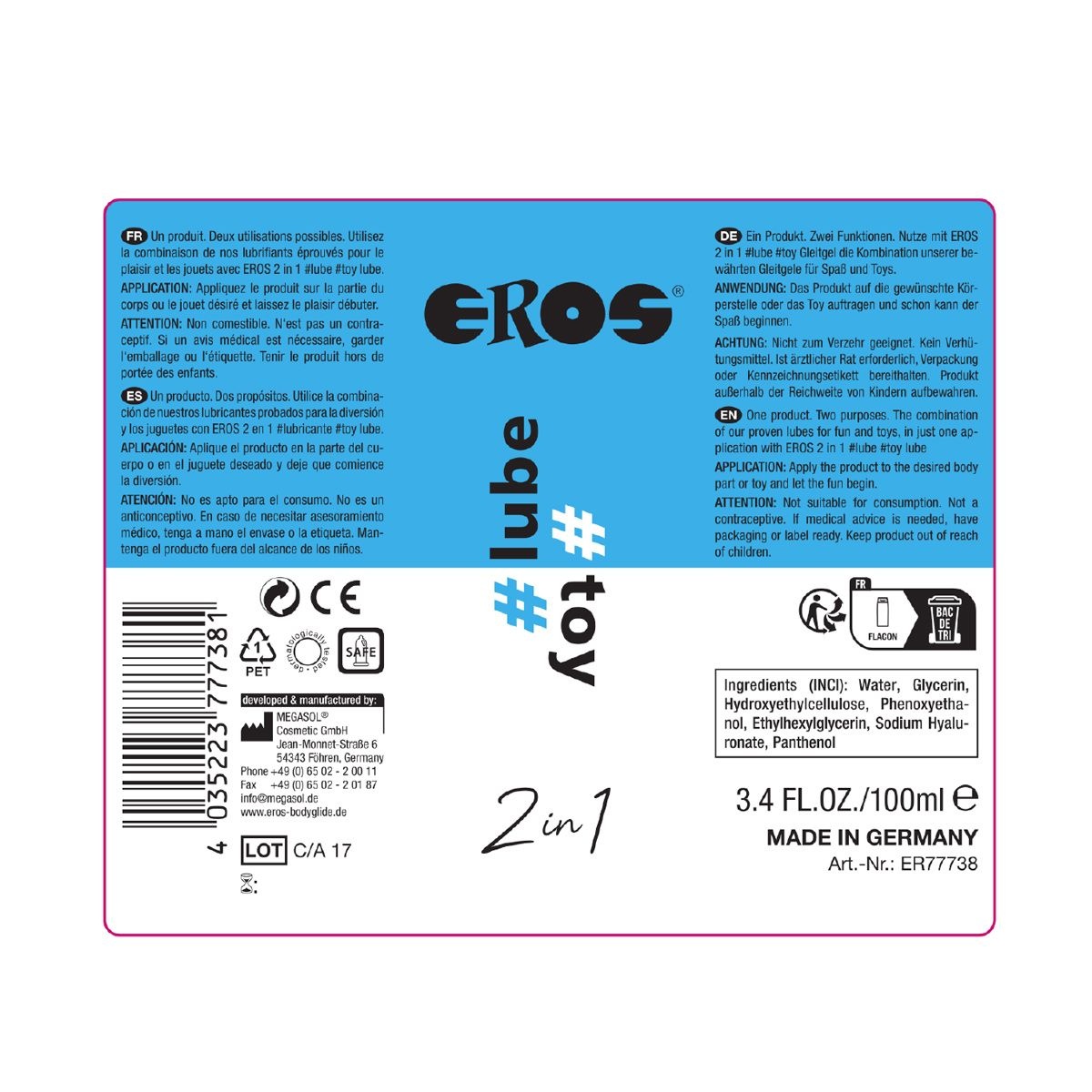 Eros 2in1 Toy Gleitmittel 250 ml – Sanftes & sicheres Vergnügen