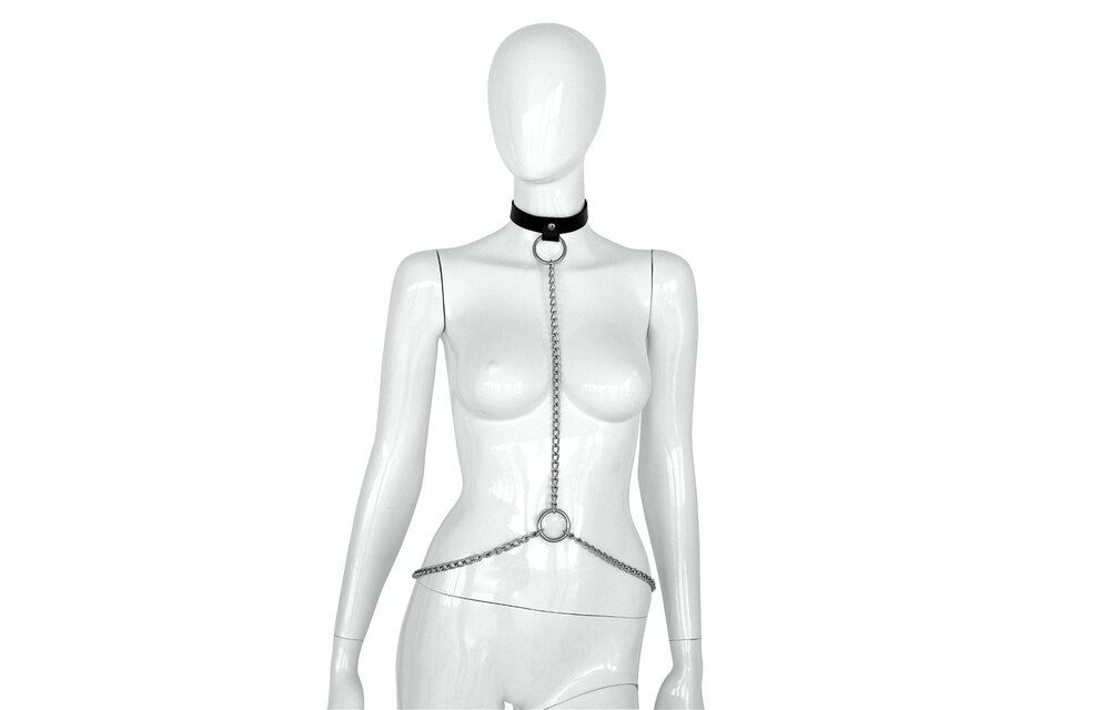 Luxe zwart lederen Collar en Kettingen