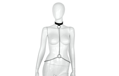 Deluxe Black Leather Collar and Chains