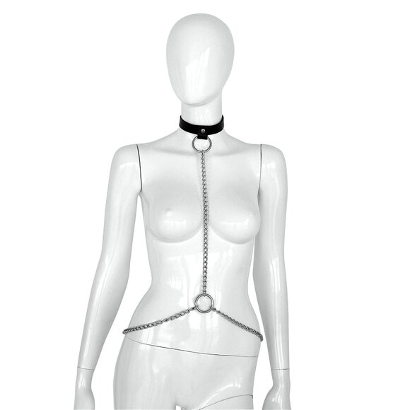 Luxuriöses schwarzes Lederhalsband & Kette – Verführerisches Set