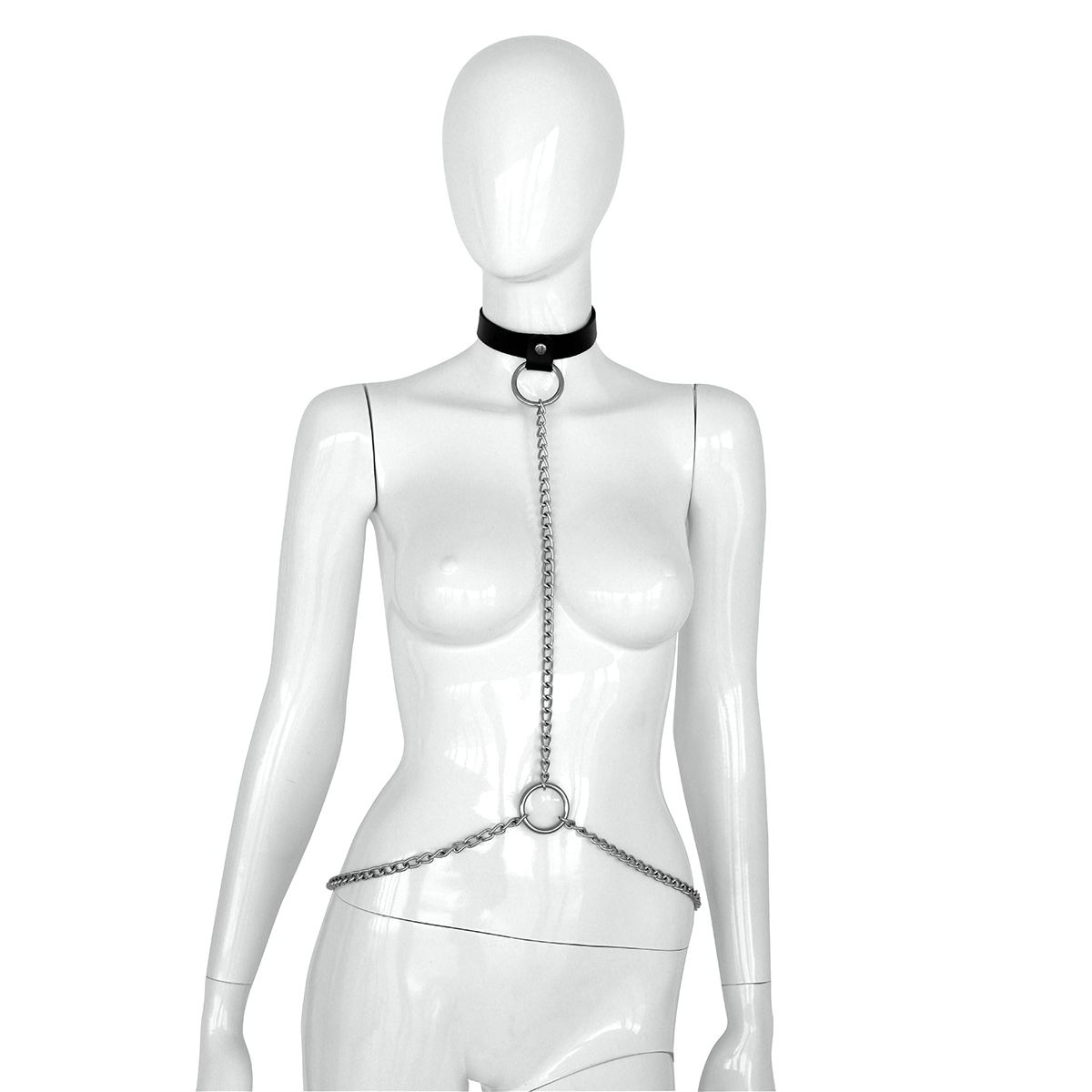 Luxuriöses schwarzes Lederhalsband & Kette – Verführerisches Set