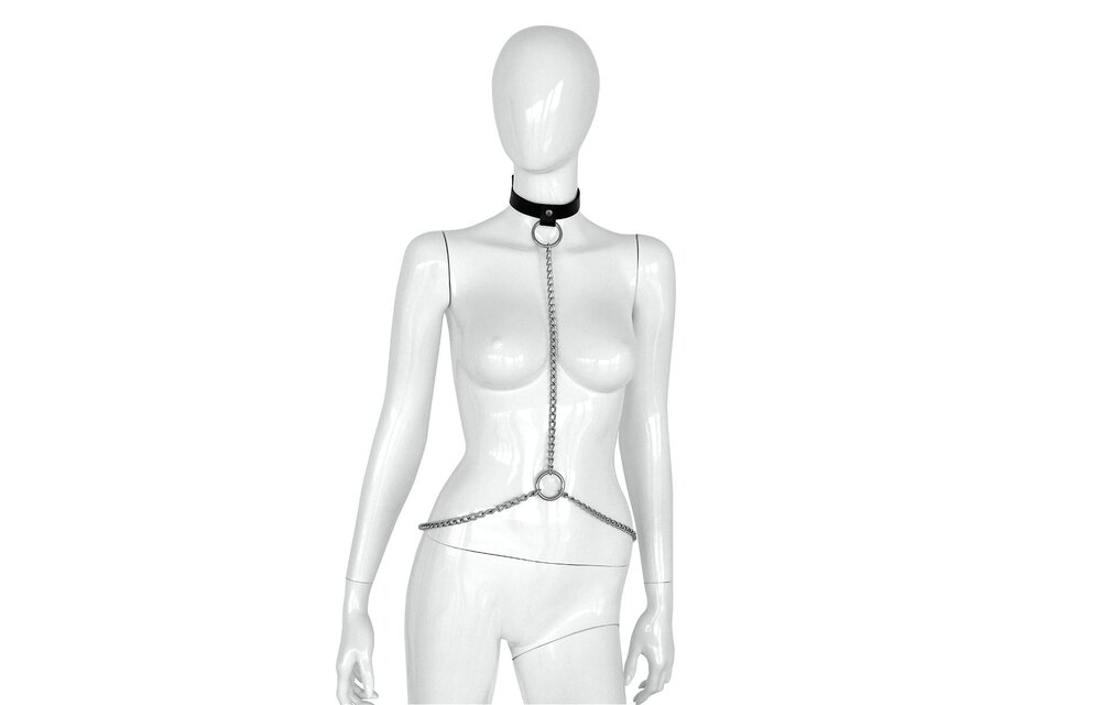 Luxe zwart lederen Collar en Kettingen