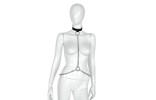 Deluxe Black Leather Collar and Chains