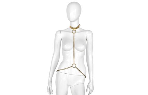 Luxe Gouden Leren Halsband & Kettingen voor BDSM Elegantie