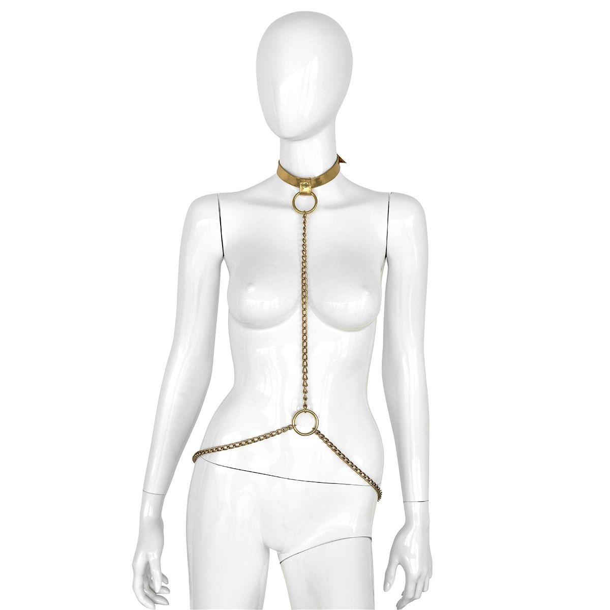 Luxury Gold Leather Collar & Chains for BDSM Elegance