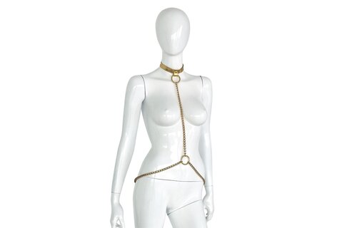 Luxe Gouden Leren Halsband & Kettingen voor BDSM Elegantie