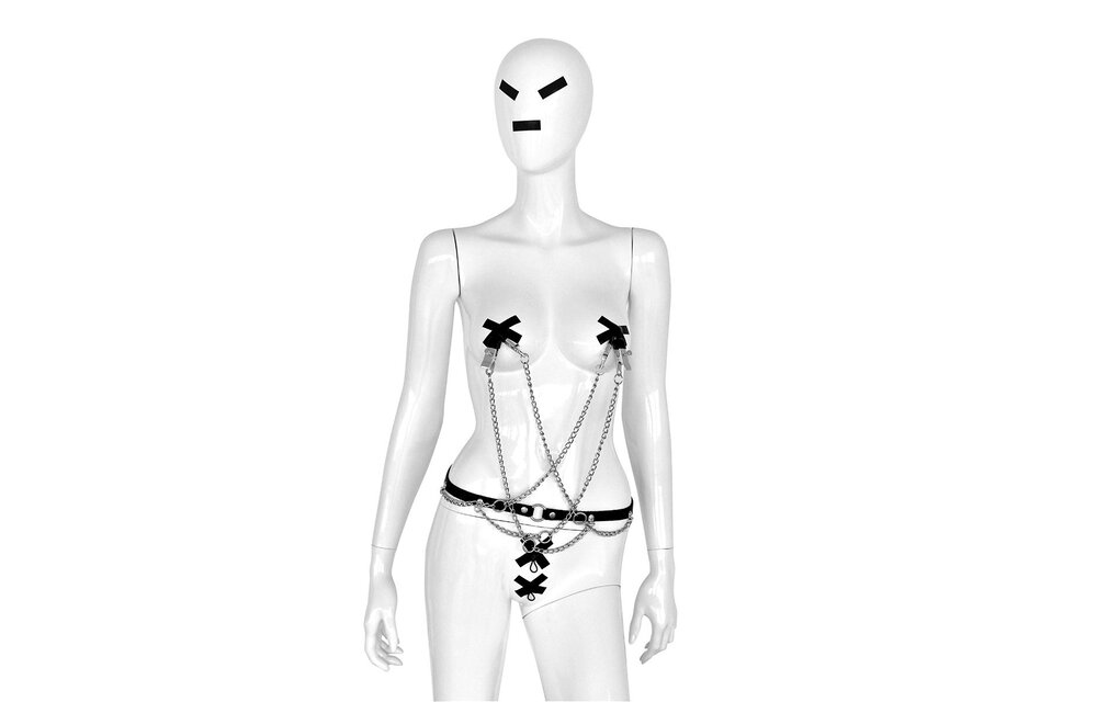 Leder-Hüftgurt mit Ringen & 4 Klammern für BDSM M/F