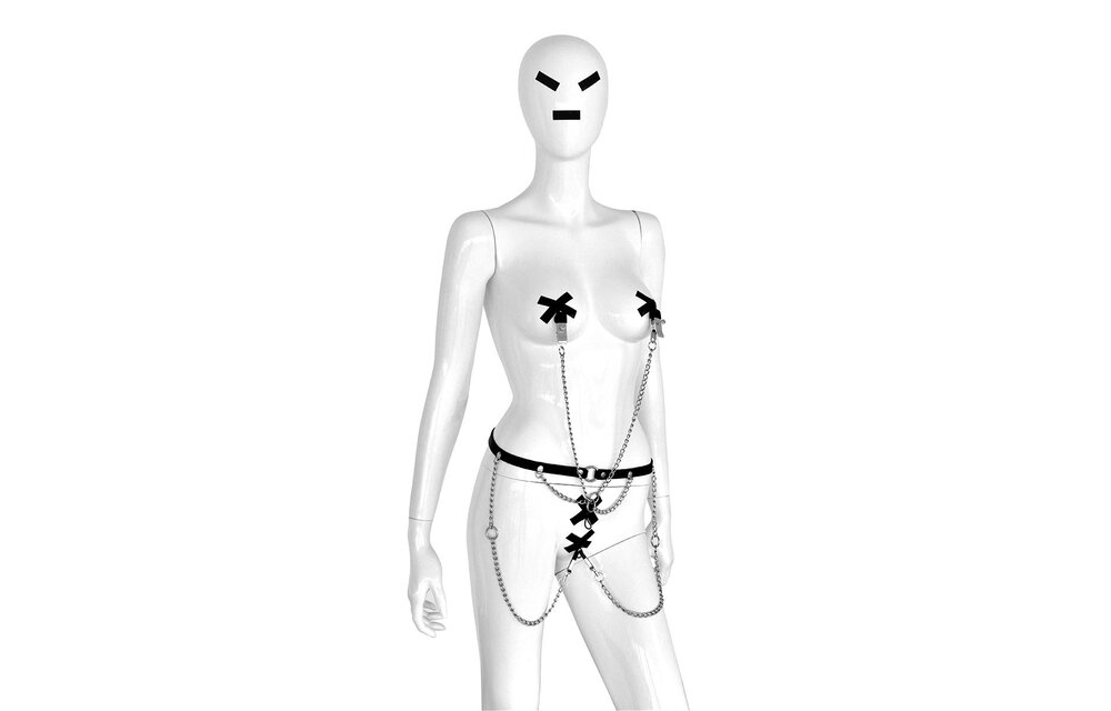 Leder-Hüftgurt mit Ringen & 4 Klammern für BDSM M/F