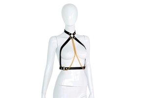 Black Leather Collar and Golden Chains