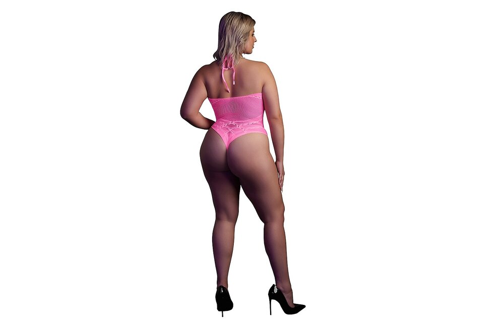 Halter Neck Bodysuit Neon Pink | Plus Size Lingerie XS-XXXL