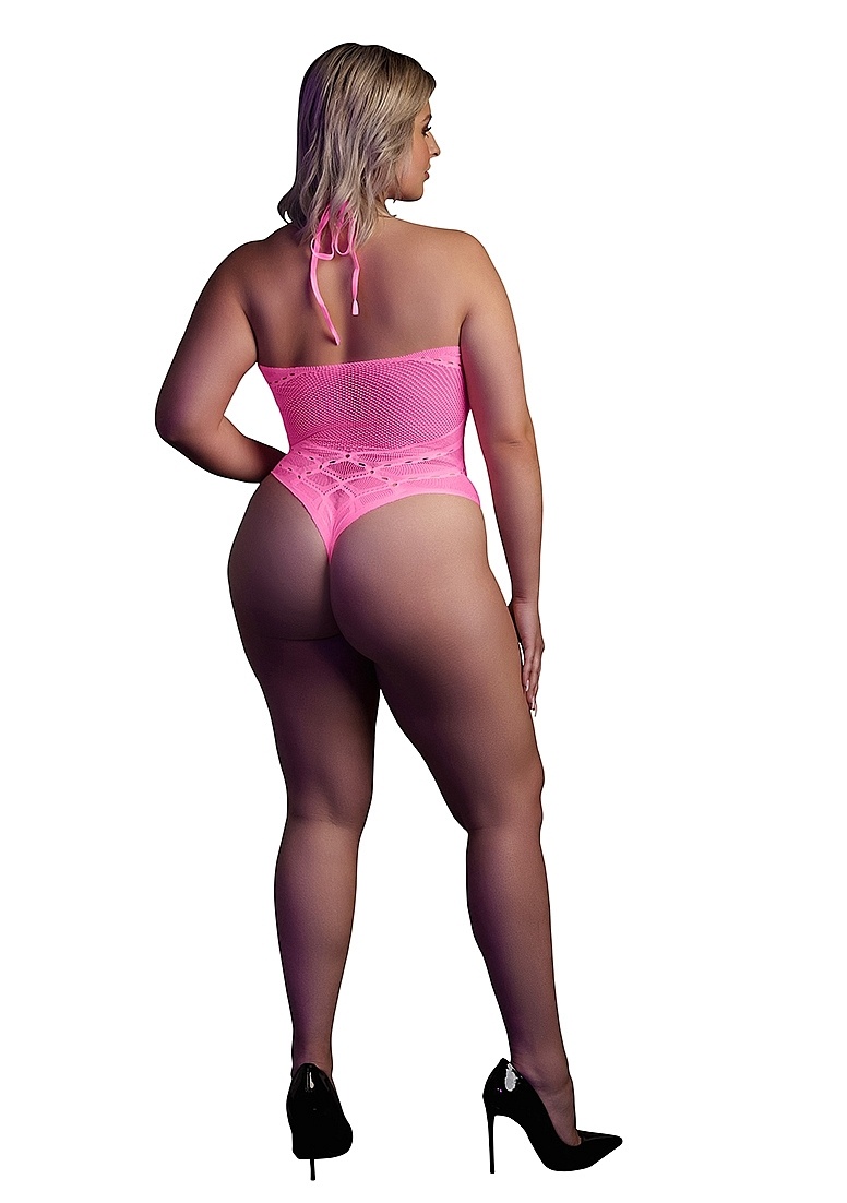 Halter Neck Bodysuit Neon Pink | Plus Size Lingerie XS-XXXL