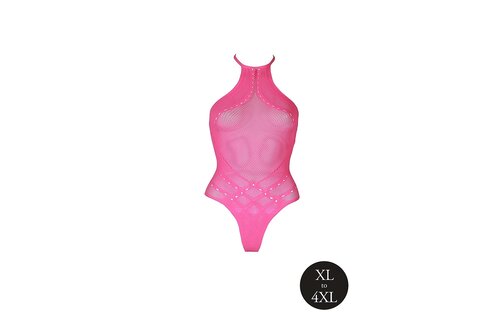 Halter Neck Bodysuit Neon Pink | Plus Size Lingerie XS-XXXL