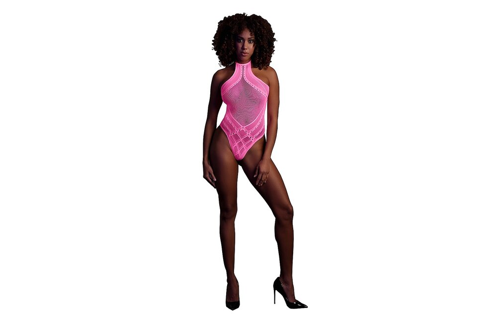 Halter Neck Bodysuit Neon Pink | Plus Size Lingerie XS-XXXL