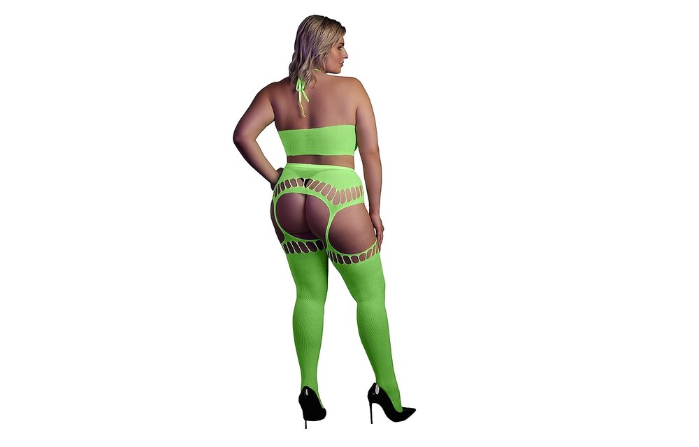 Neon Two-Piece Set With Crop Top And Stockings – UV-Active & Comfortable