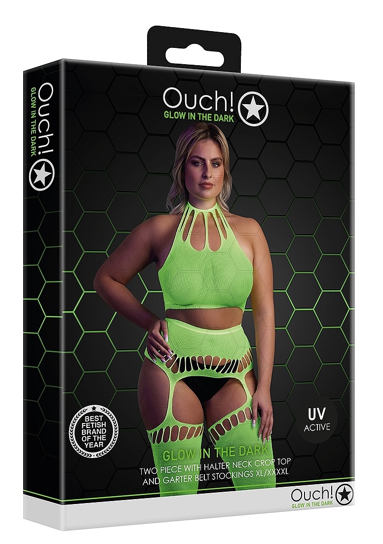 Neon Two-Piece Set With Crop Top And Stockings – UV-Active & Comfortable
