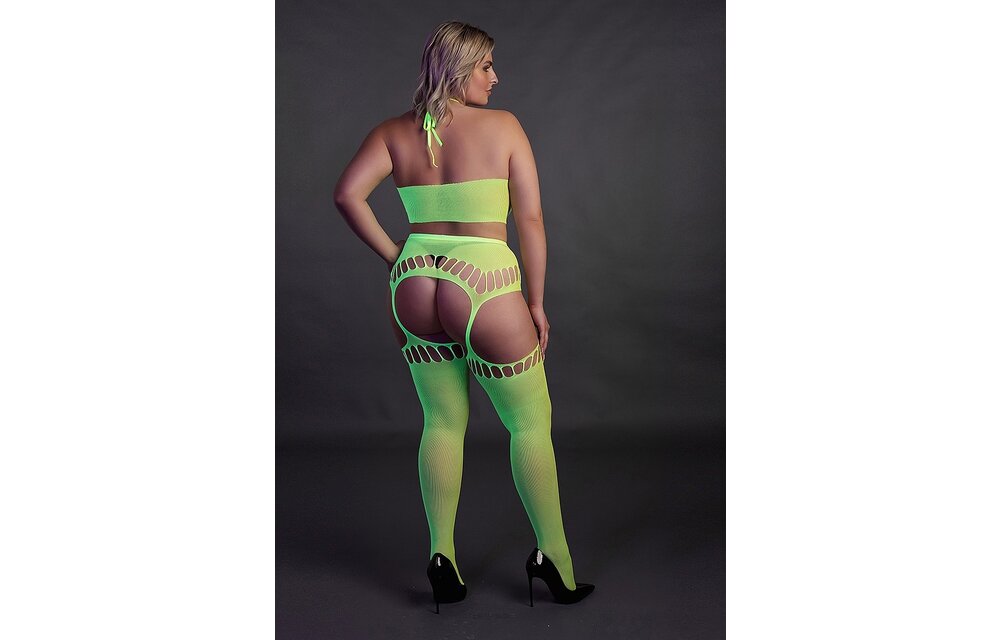 Neon Two-Piece Set With Crop Top And Stockings – UV-Active & Comfortable