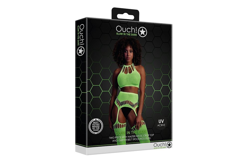 Neonfarbenes zweiteiliges Set mit Crop-Top und Strümpfen – UV-aktiv und bequem