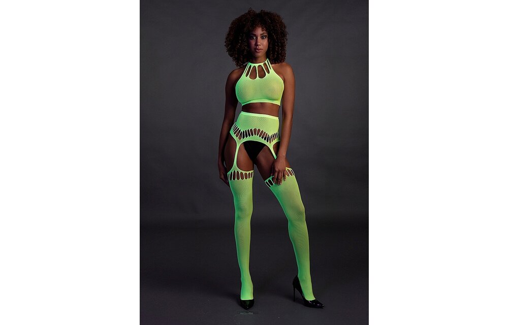 Neon Tweedelig Set Met Crop Top En Kousen – Uv-Actief & Comfortabel