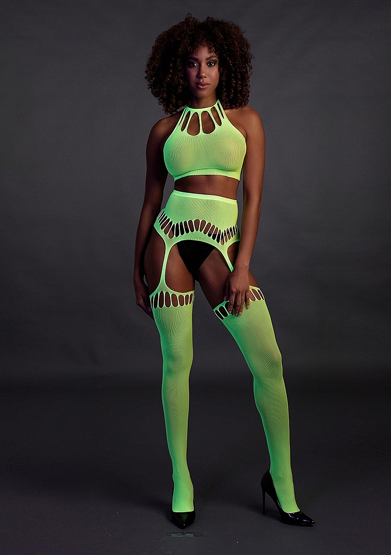 Neon Tweedelig Set Met Crop Top En Kousen – Uv-Actief & Comfortabel