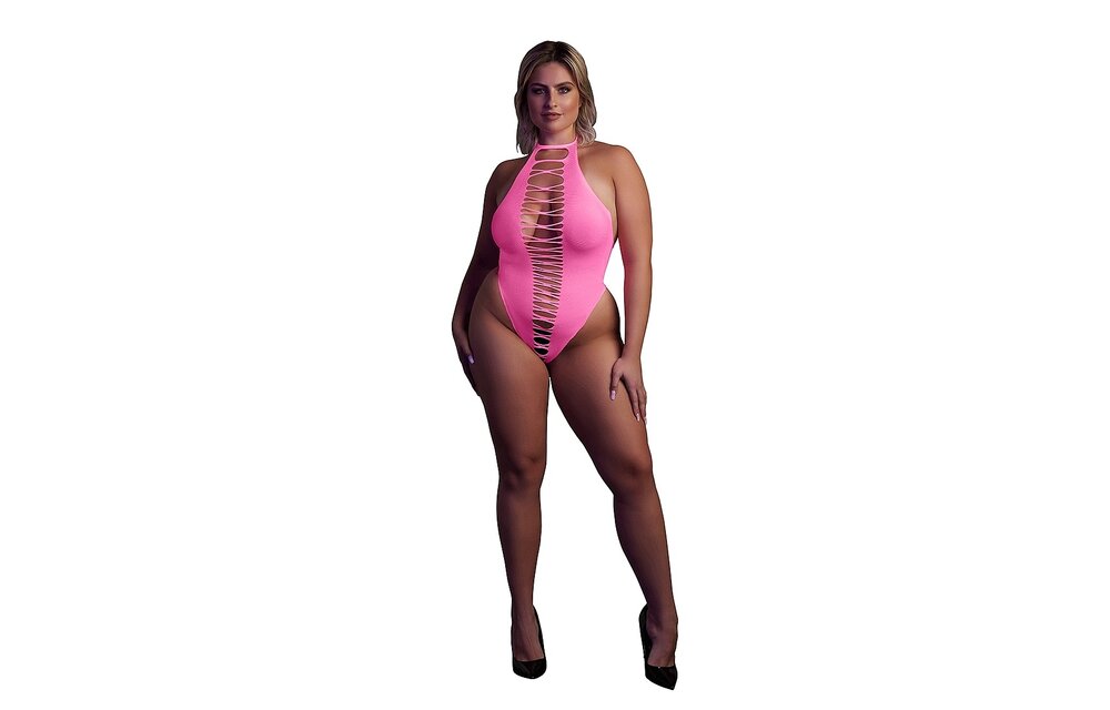 Hoch geschnittener neonrosa Body | Plus Size Lingerie XS-XXXL