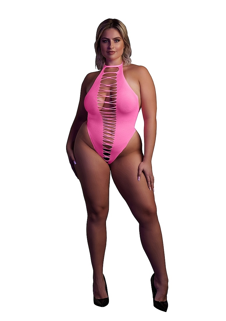 High-Cut Neon Pink Bodysuit | Plus Size Lingerie XS-XXXL
