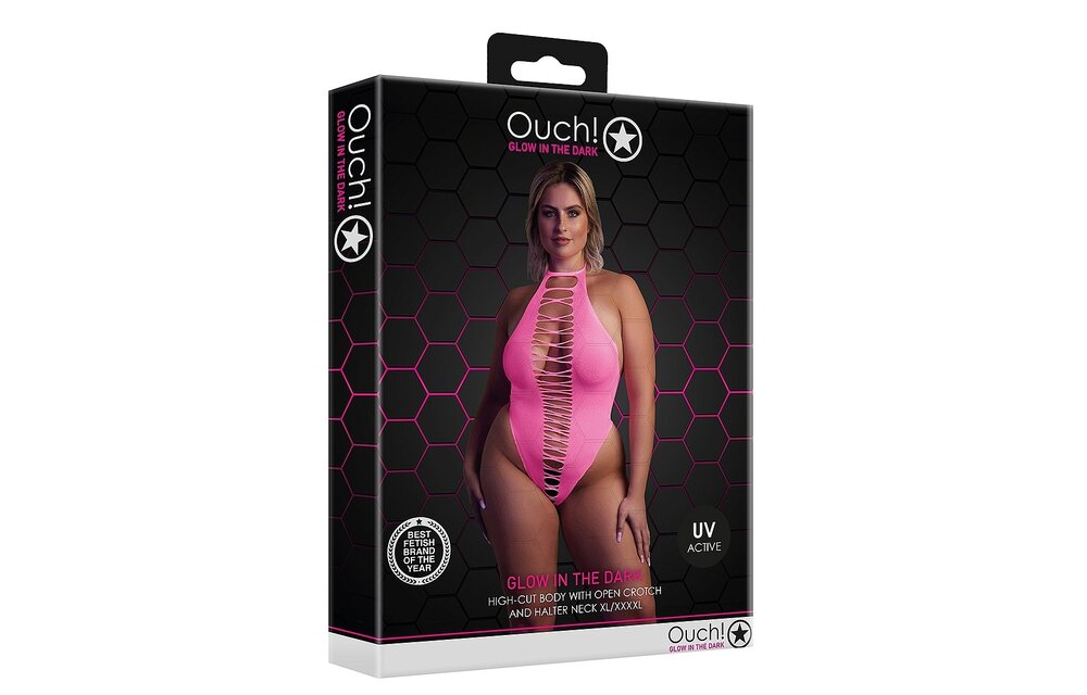 Hoch geschnittener neonrosa Body | Plus Size Lingerie XS-XXXL