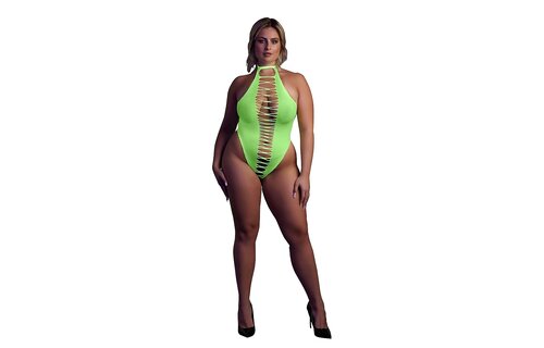 High-Cut Bodysuit Neon Green UV-Active | Ouch! By Shots