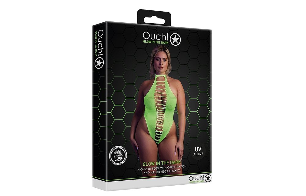 High-Cut Bodysuit Neon Green UV-Active | Ouch! By Shots