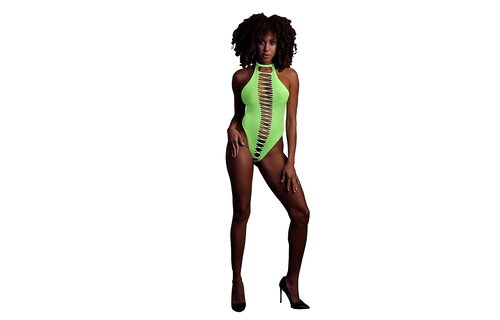 High-Cut Bodysuit Neon Green UV-Active | Ouch! By Shots