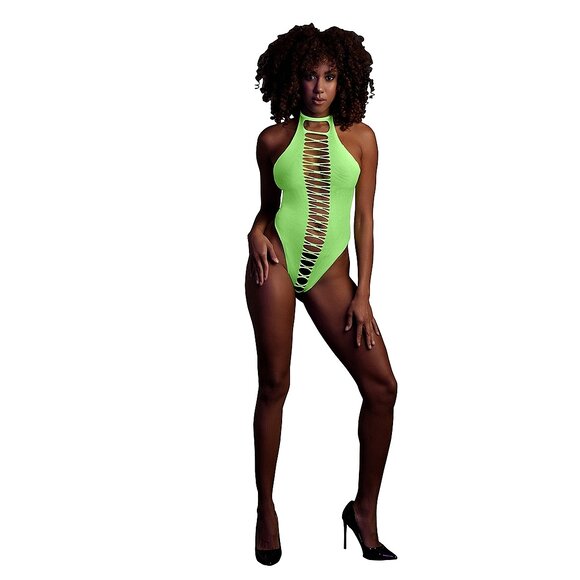 High-Cut Bodysuit Neon Green UV-Active | Ouch! By Shots