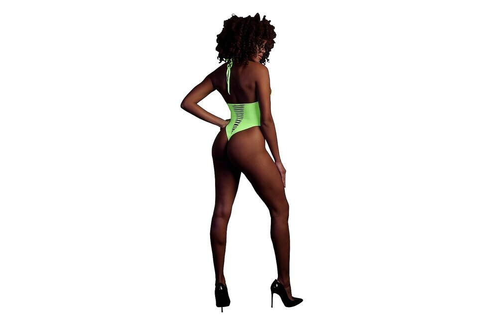High-Cut Bodysuit Neon Green UV-Active | Ouch! By Shots
