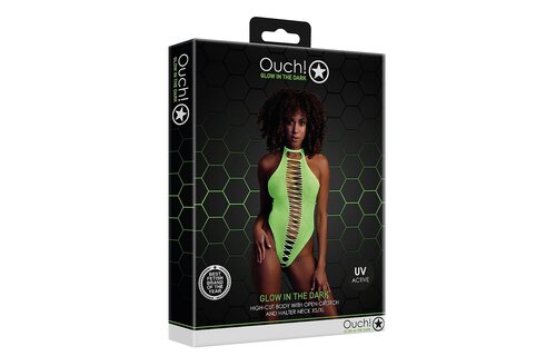 High-Cut Bodysuit Neon Green UV-Active | Ouch! By Shots