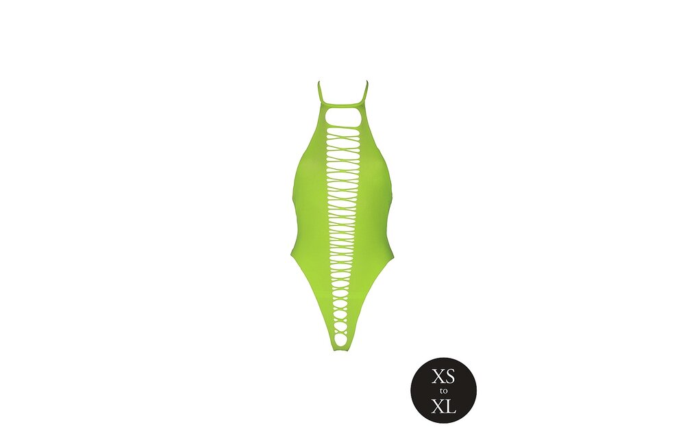 High-Cut Bodysuit Neon Green UV-Active | Ouch! By Shots