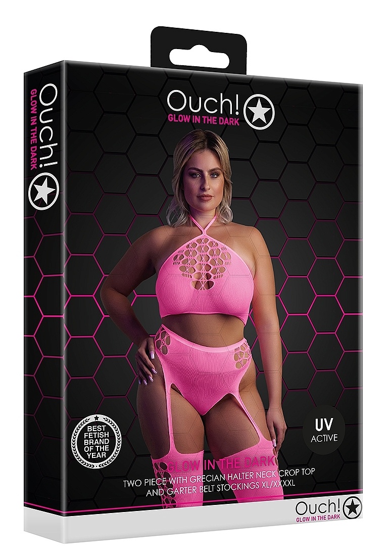 Neon Pink Plus Size Lingerie Set | Crop Top & Stockings