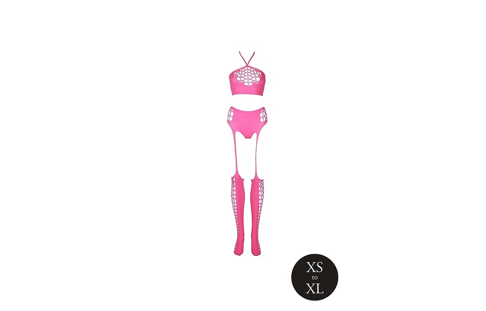 Neonrosa Plus Size Dessous-Set | Crop Top & Strümpfe