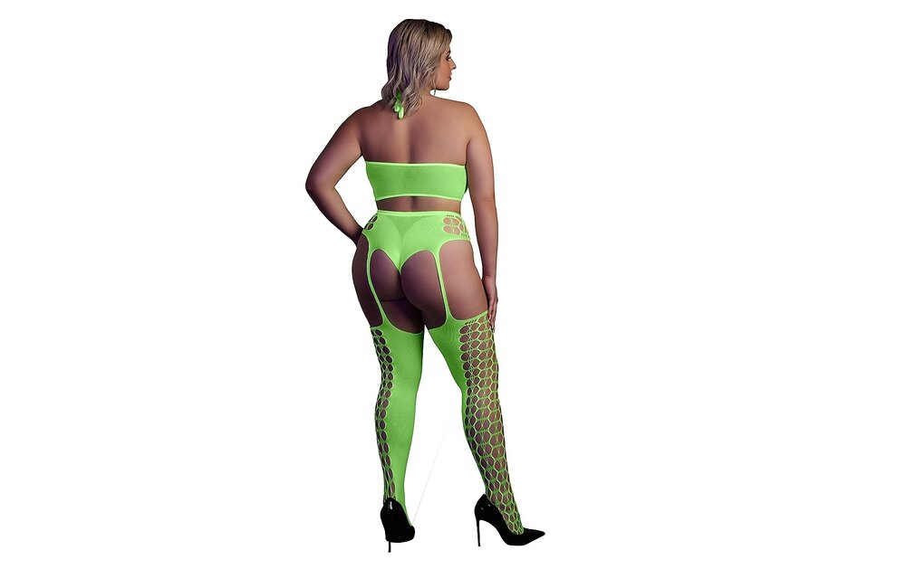 Neon Two-Piece Set: Sexy Crop Top & Stockings Plus Sizes