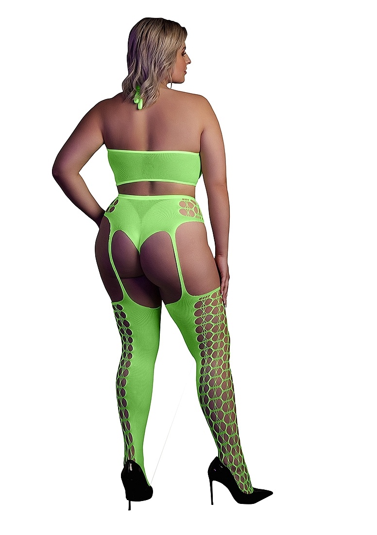 Neon Tweedelig Set: Sexy Crop Top & Kousen Plus Maten