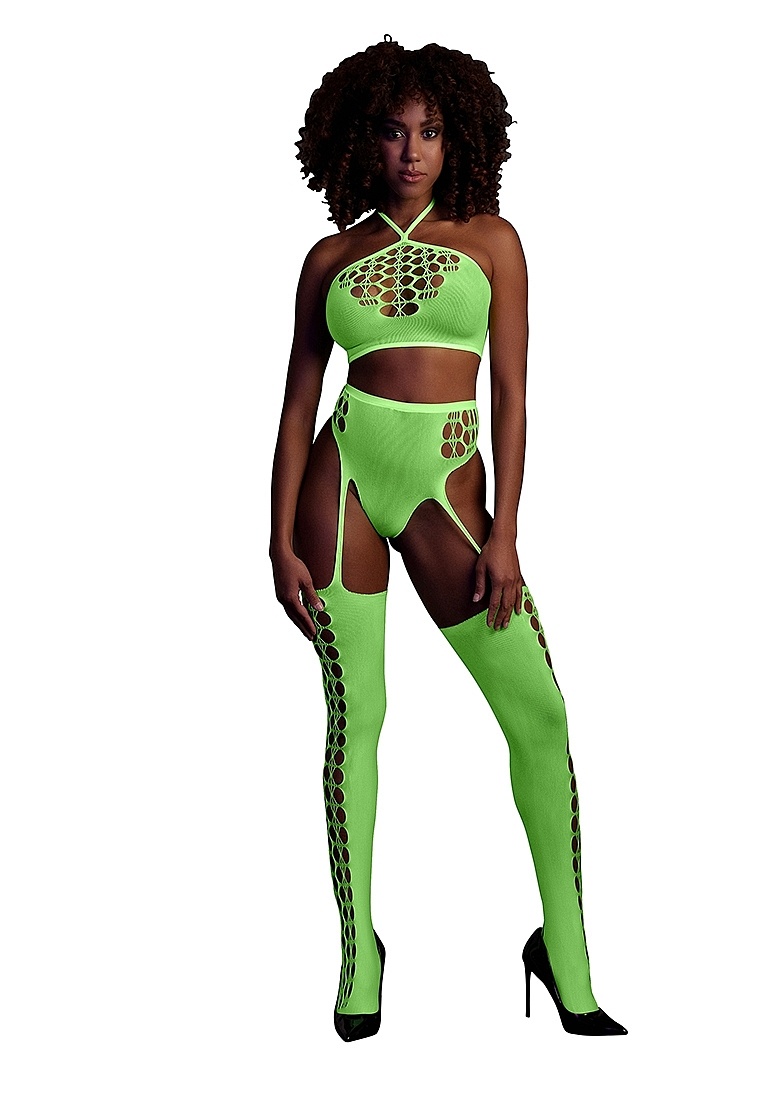 Neon Tweedelig Set: Sexy Crop Top & Kousen Plus Maten